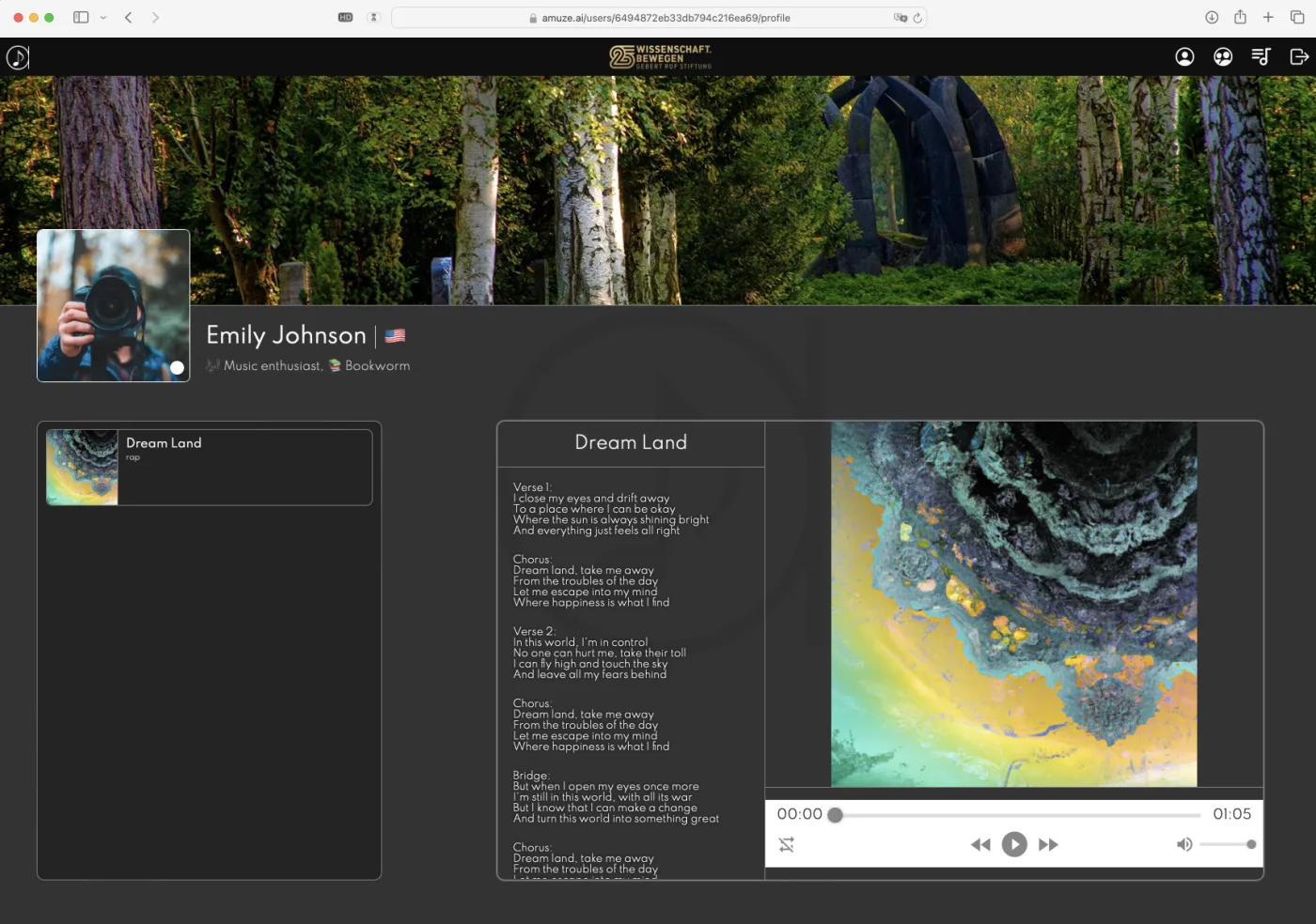 aMUZE generated songs screen